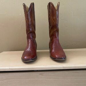 T O Stanley Vintage Brown Lizard Cowboy Boots 9D